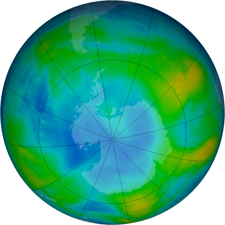 Antarctic ozone map for 05 June 2002